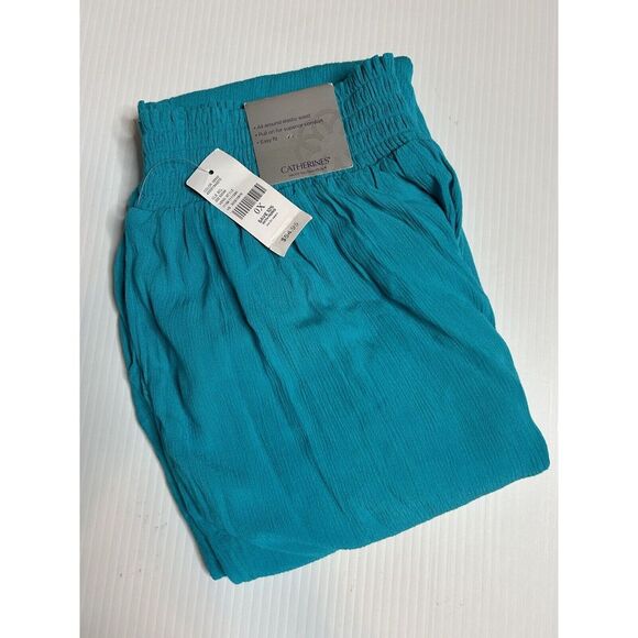 Catherines Pants - NWT Catherines‎ 0XL 14/16W Teal Blue Wide Leg Elastic Waist Capri Rayon Crinkle